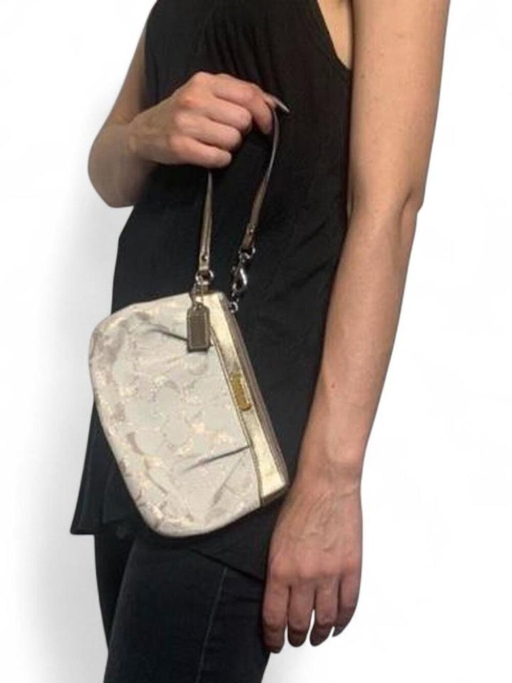 Coach Signature Pleated Wristlet in Gold